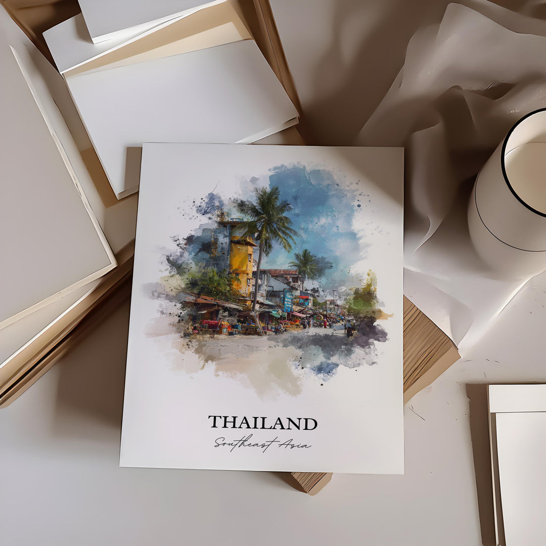 Thailand Wall Art, Thailand Print, Thailand Watercolor Art, Thailand Gift, Travel Print, Travel Poster, Housewarming Gift