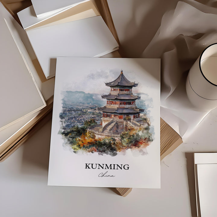 Kunming Wall Art, Yunnan Province Print, China Watercolor Art, Kunming China Gift, Travel Print, Travel Poster, Housewarming Gift