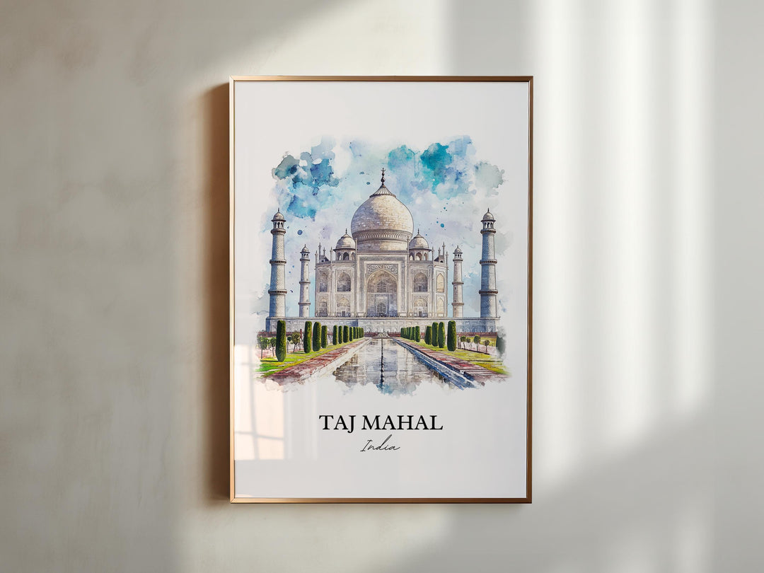 Taj Mahal Wall Art, Agra India Print, India Watercolor Art, Taj Mahal Gift, Travel Print, Travel Poster, Housewarming Gift