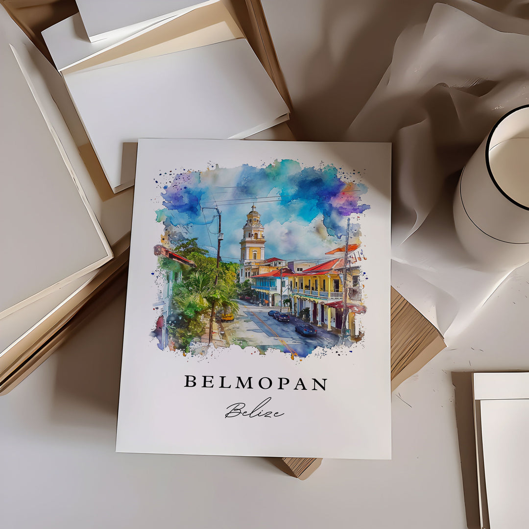 Belmopan watercolor travel art - Belize, Belmopan print, Wedding gift, Birthday present, Custom Text, Perfect Gift