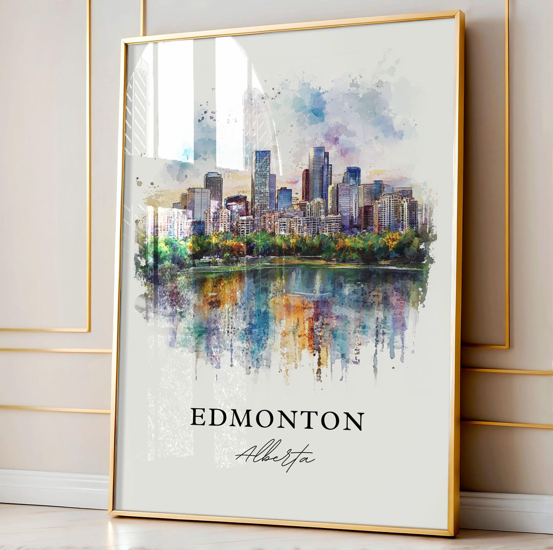 Edmonton Wall Art, Edmonton Canada Print, Alberta Watercolor Art, Edmonton Gift, Travel Print, Travel Poster, Housewarming Gift