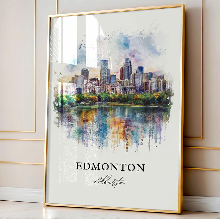 Edmonton Wall Art, Edmonton Canada Print, Alberta Watercolor Art, Edmonton Gift, Travel Print, Travel Poster, Housewarming Gift