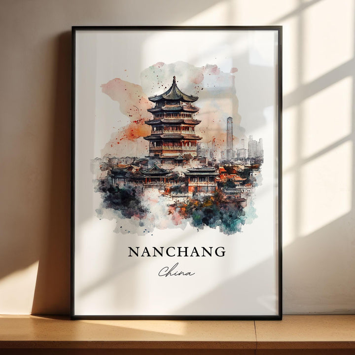 Nanchang Wall Art, Nanchang China Print, Jiangxi Province Watercolor Art, Jiangxi China Gift, Travel Print, Travel Poster, Housewarming Gift