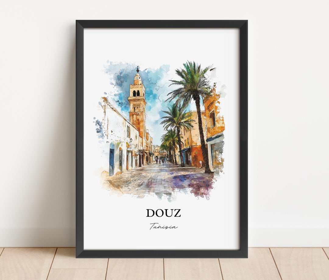 Douz Tunisia Wall Art, Sahara Desert Print, Tunisia Watercolor Art, Douz Tunisia Gift, Travel Print, Travel Poster, Housewarming Gift