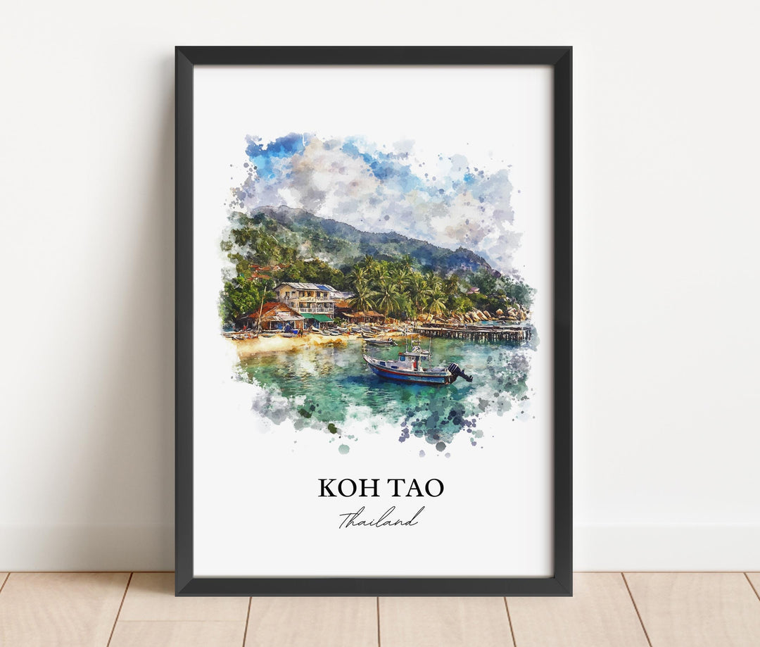 Koh Tao Wall Art, Mae Haad Beach Print, Thailand Watercolor Art, Koh Tao Gift, Travel Print, Travel Poster, Housewarming Gift
