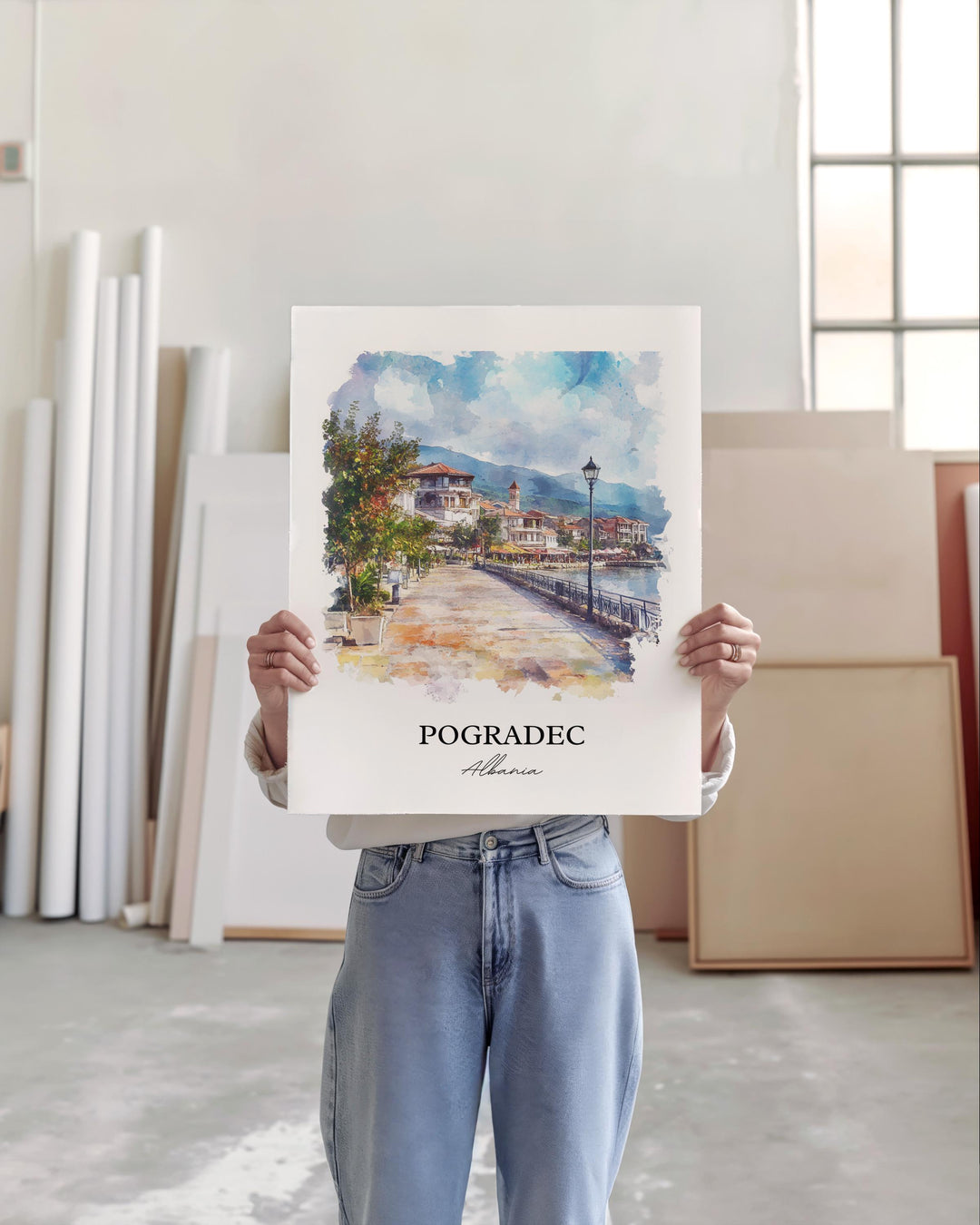 Pogradec Wall Art, Albania Prints, Albania Watercolor Art, Pogradec Albania Gift, Travel Print, Travel Poster, Housewarming Gift