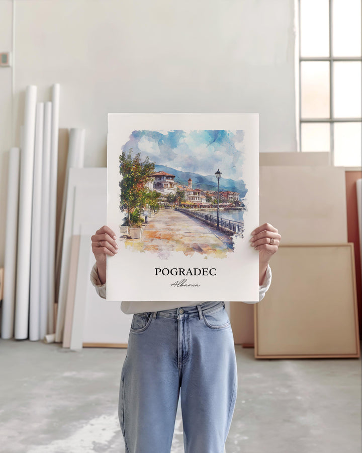 Pogradec Wall Art, Albania Prints, Albania Watercolor Art, Pogradec Albania Gift, Travel Print, Travel Poster, Housewarming Gift