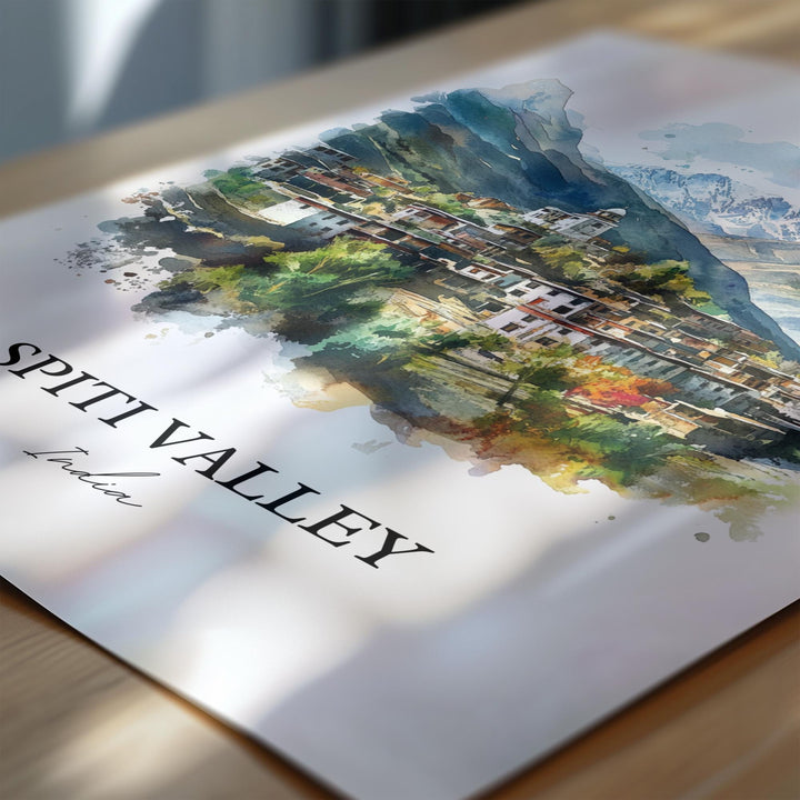 Spiti Valley Wall Art, Himalayas India Print, India Watercolor Art, Spiti Valley India Gift, Travel Print, Travel Poster, Housewarming Gift