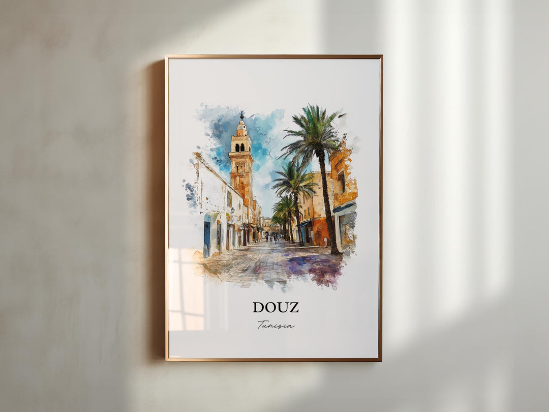 Douz Tunisia Wall Art, Sahara Desert Print, Tunisia Watercolor Art, Douz Tunisia Gift, Travel Print, Travel Poster, Housewarming Gift