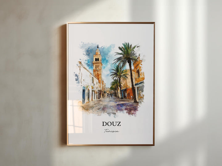 Douz Tunisia Wall Art, Sahara Desert Print, Tunisia Watercolor Art, Douz Tunisia Gift, Travel Print, Travel Poster, Housewarming Gift