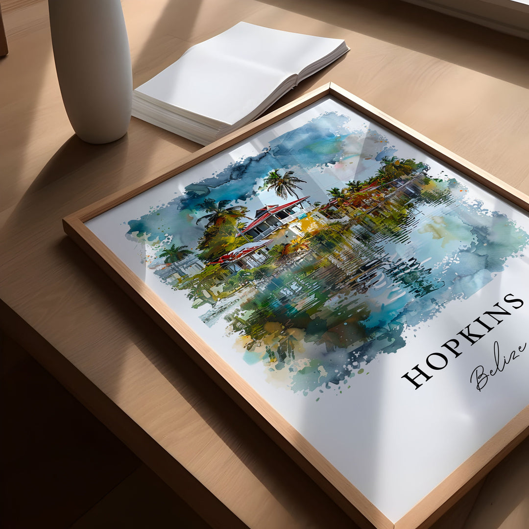Hopkins Belize Wall Art, Hopkins Print, Hopkins Belize Watercolor, Hopkins Belize Gift, Travel Poster, Housewarming Gift
