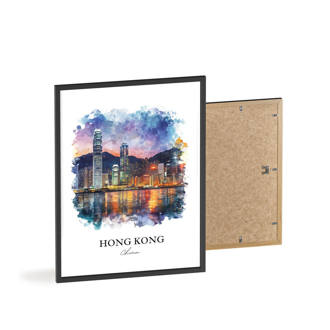 Hong Kong Wall Art, Hong Kong Skyline Print, China Watercolor Art, Hong Kong Gift, Travel Print, Travel Poster, Housewarming Gift