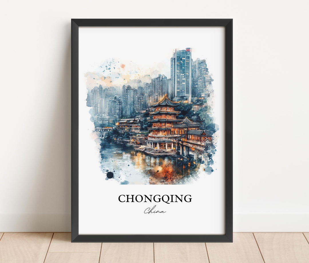 Chongqing China Wall Art, Yangtze Print, China Watercolor Art, Chongqing Gift, Travel Print, Travel Poster, Housewarming Gift