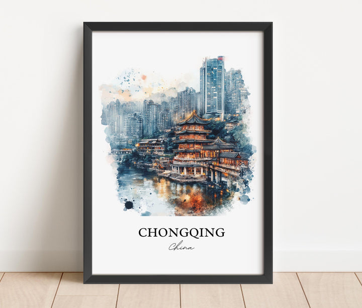 Chongqing China Wall Art, Yangtze Print, China Watercolor Art, Chongqing Gift, Travel Print, Travel Poster, Housewarming Gift