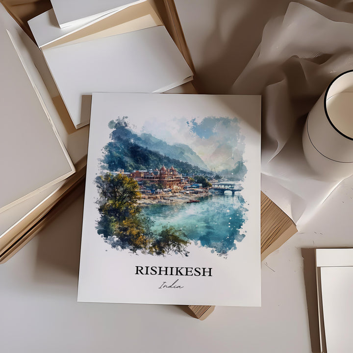 Rishikesh Wall Art, Uttarakhand Print, India Watercolor Art, Rishikesh India Gift, Travel Print, Travel Poster, Housewarming Gift