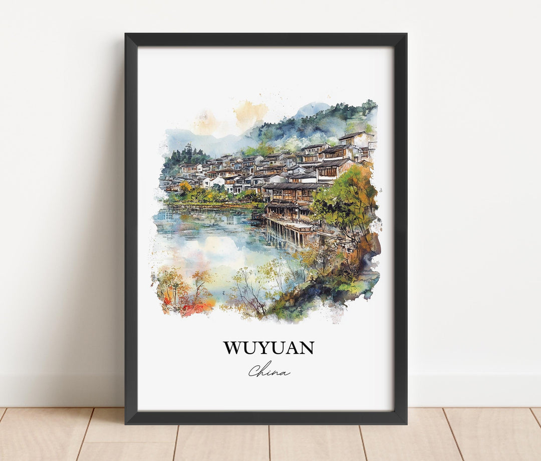 Wuyuan Wall Art, Wuyuan China Print, China Watercolor Art, Jiangxi Province Gift, Travel Print, Travel Poster, Housewarming Gift