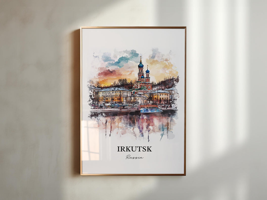 Irkutsk Wall Art, Oblast Region Print, Russia Watercolor Art, Irkutsk Russia Gift, Travel Print, Travel Poster, Housewarming Gift