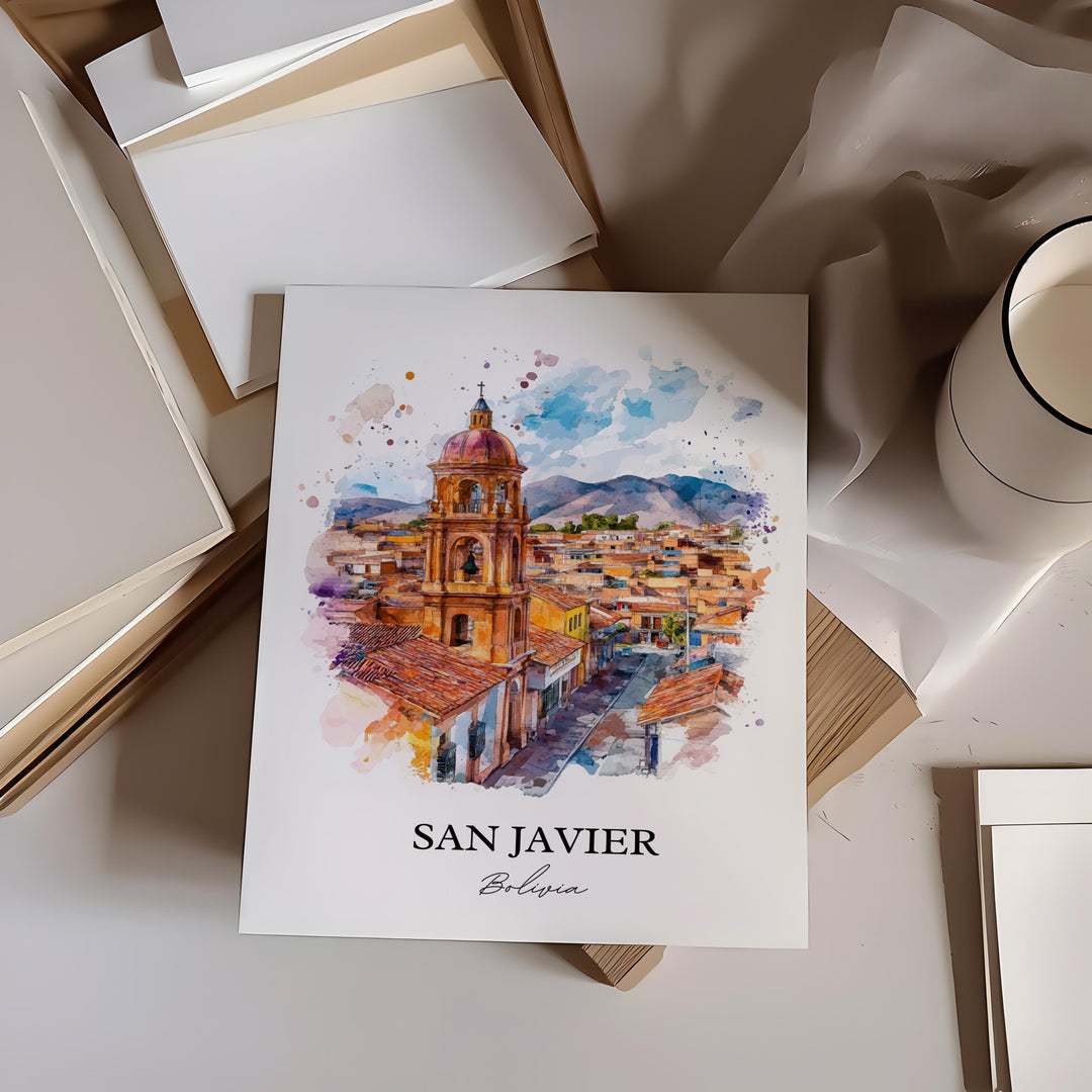 San Javier Bolivia Art, Ñuflo de Chávez Print, Bolivia Watercolor, San Javier Bolivia Gift, Travel Print, Travel Poster, Housewarming Gift