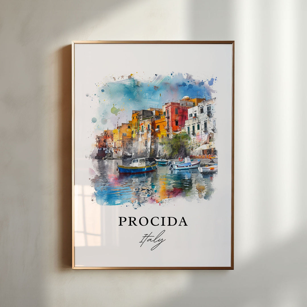 Procida Italy Wall Art, Flegrean Islands Print, Procida Watercolor, Procida Italy Gift,