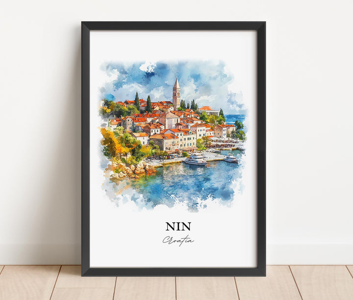 Nin Croatia Wall Art, Zadar County Print, Croatia Watercolor Art, Nin Croatia Gift, Travel Print, Travel Poster, Housewarming Gift