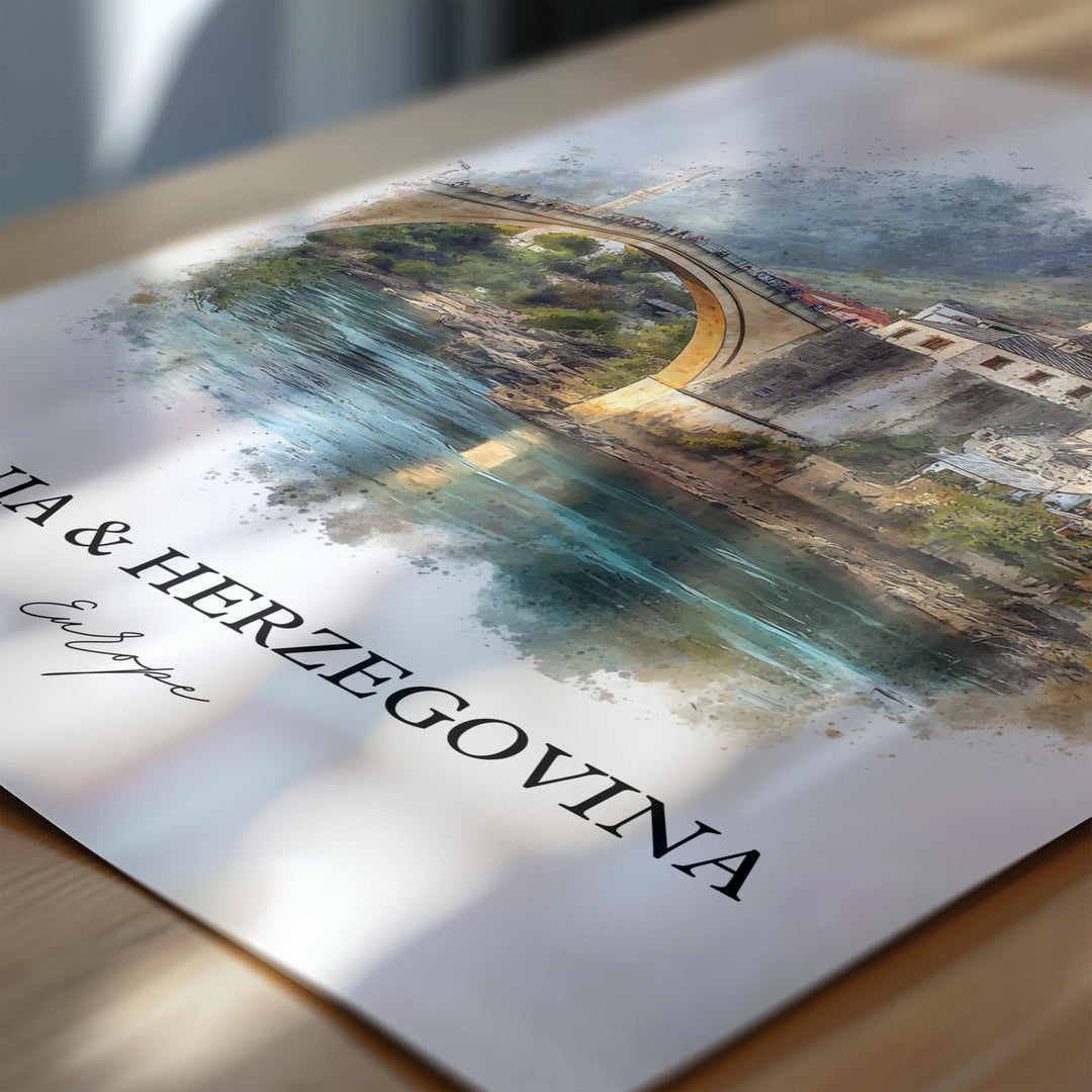 Bosnia + Herzegovina Wall Art, Bosnia Print, Europe Artwork, Bosnia + Herzegovina Gift, Travel Print, Travel Poster, Housewarming Gift