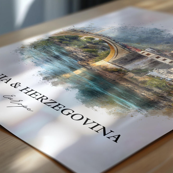 Bosnia + Herzegovina Wall Art, Bosnia Print, Europe Artwork, Bosnia + Herzegovina Gift, Travel Print, Travel Poster, Housewarming Gift