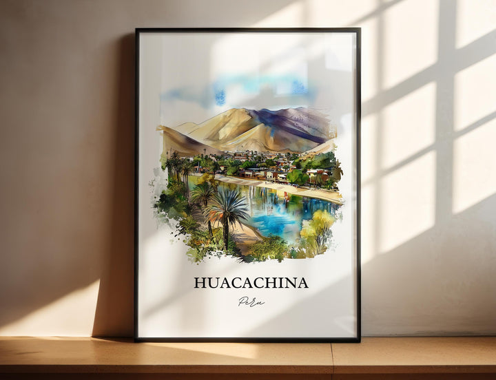 Huacachina Wall Art, Ica Peru Print, Peru Watercolor Art, Huacachina Peru Gift, Travel Print, Travel Poster, Housewarming Gift
