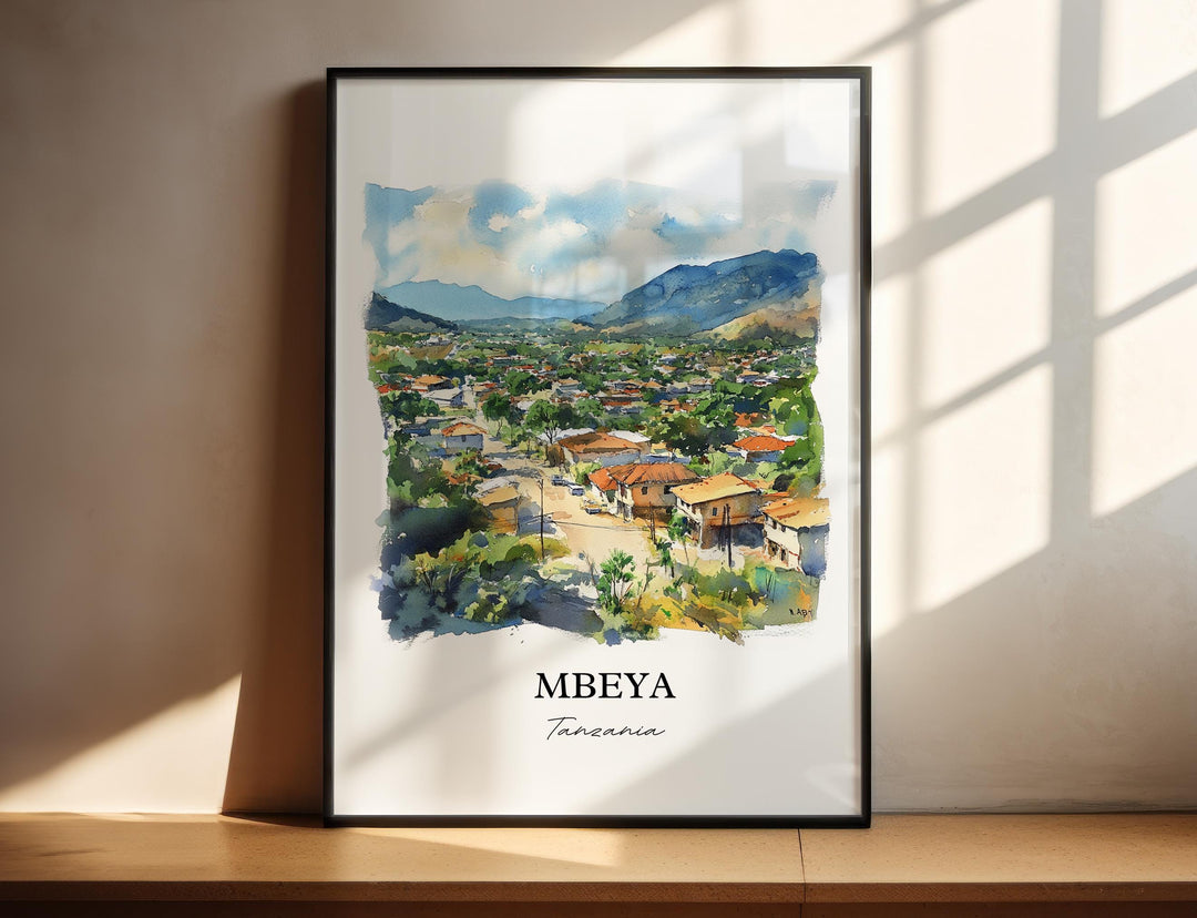 Mbeya Wall Art, Tanzania Print, Tanzania Watercolor Art, Mbeya Tanzania Gift, Travel Print, Travel Poster, Housewarming Gift