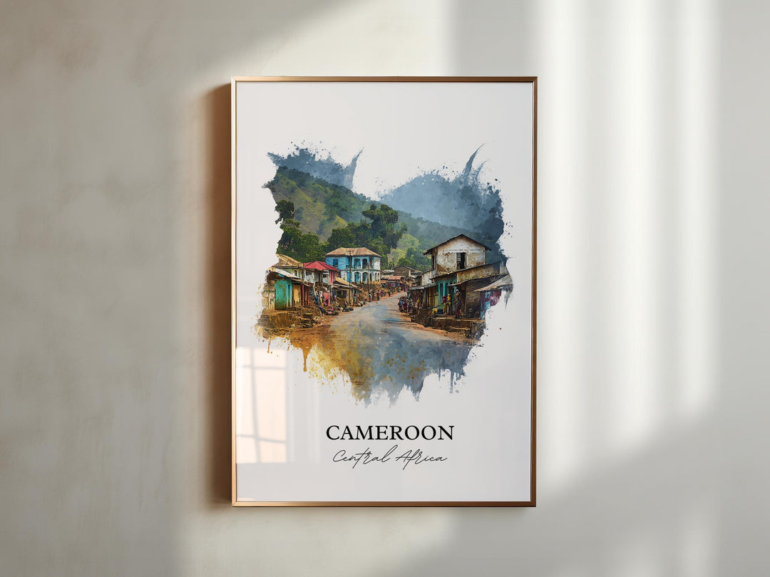Cameroon Wall Art, Cameroon Print, Cameroon Watercolor Art, Cameroon Country Gift, Travel Print, Travel Poster, Housewarming Gift