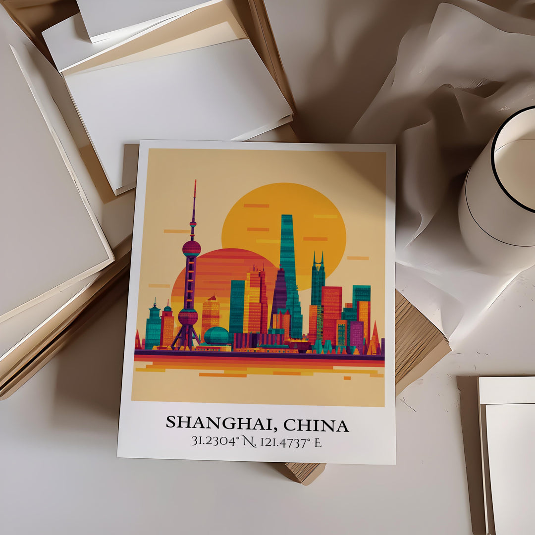 Shanghai Art, Shanghai Retro Travel Art, Shanghai Home Decor, Shanghai China Gift, China Travel Art, Travel Prints, Housewarming Gift