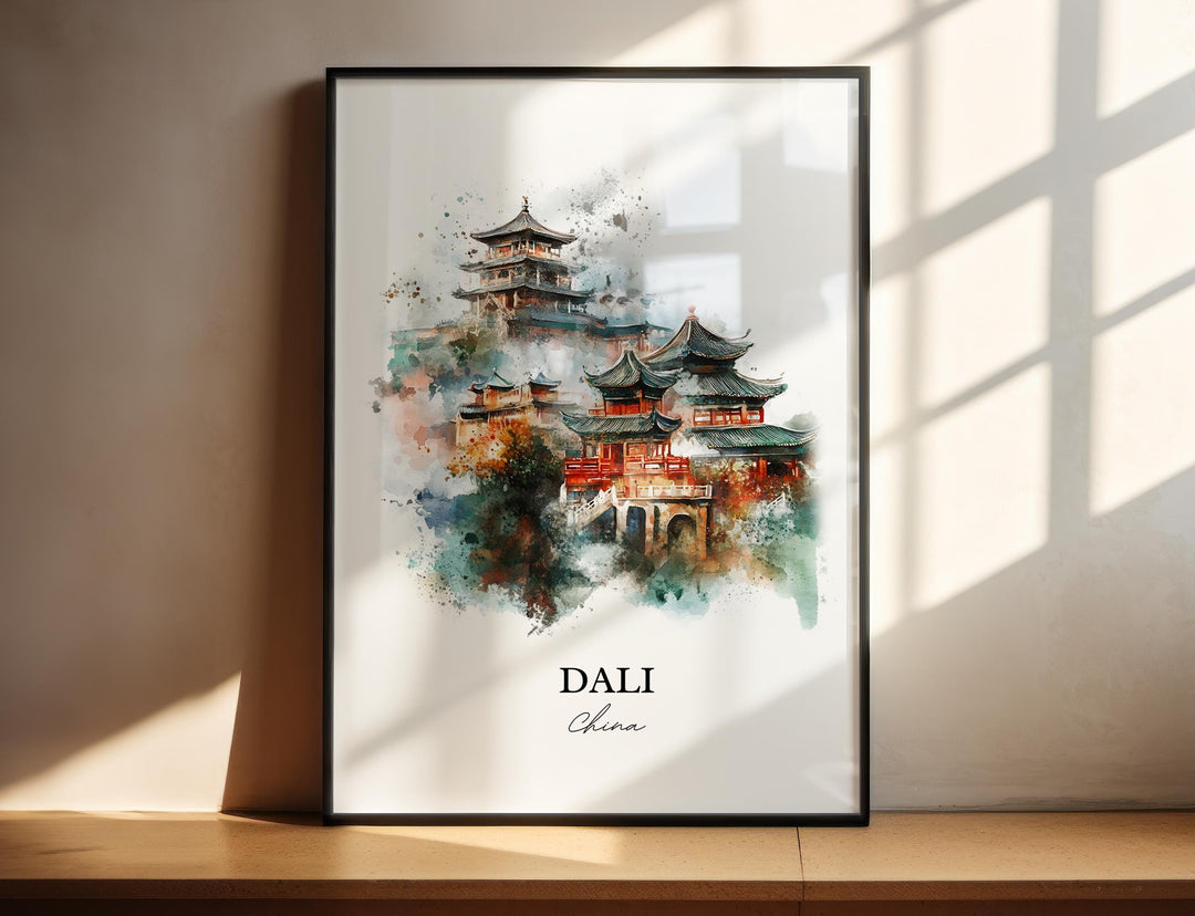 Dali China Wall Art, Yunnan Province Print, China Watercolor Art, Dali China Gift, Travel Print, Travel Poster, Housewarming Gift