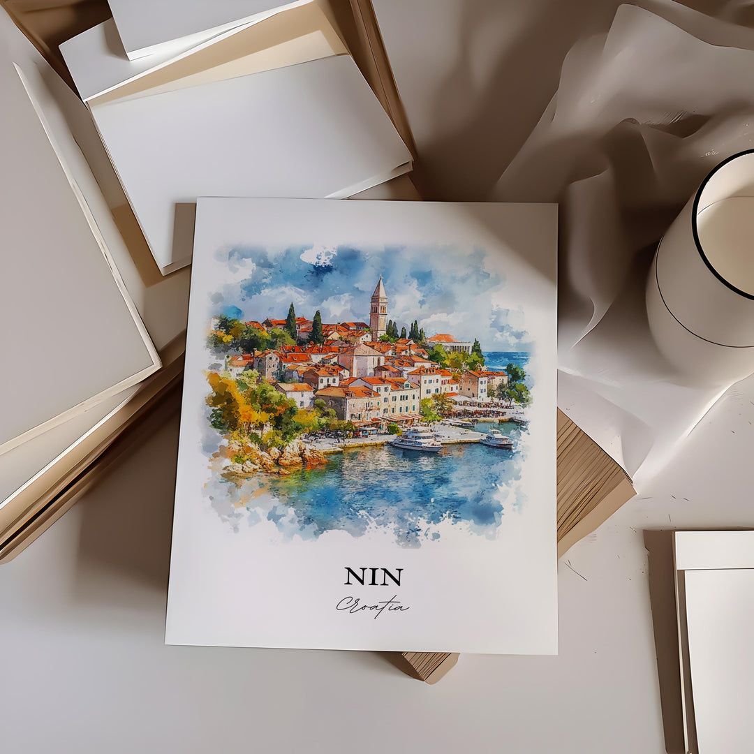 Nin Croatia Wall Art, Zadar County Print, Croatia Watercolor Art, Nin Croatia Gift, Travel Print, Travel Poster, Housewarming Gift