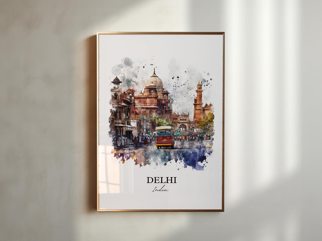Delhi India Wall Art, India Print, Delhi India Watercolor Art, Delhi India Gift, Travel Print, Travel Poster, Housewarming Gift