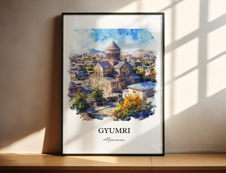 Gyumri Wall Art, Shirak Province Print, Armenia Watercolor Art, Gyumri Armenia Gift, Travel Print, Travel Poster, Housewarming Gift