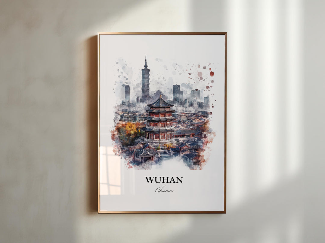 Wuhan China Wall Art, Wuhan Skyline Print, China Watercolor Art, Wuhan China Gift, Travel Print, Travel Poster, Housewarming Gift