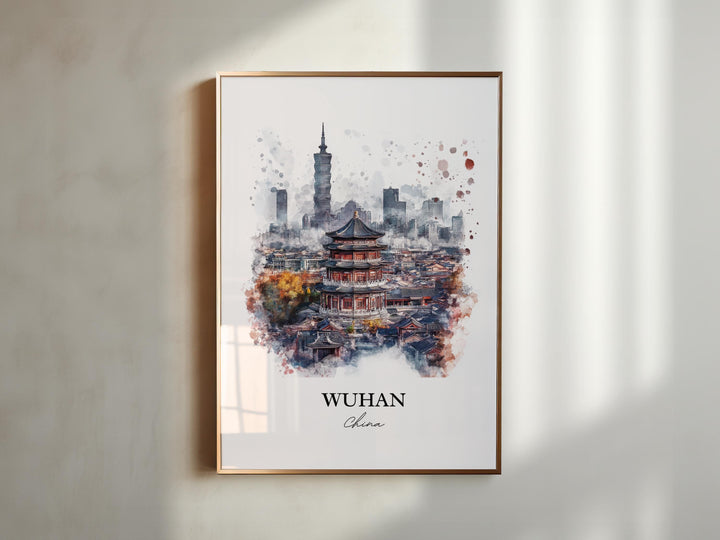 Wuhan China Wall Art, Wuhan Skyline Print, China Watercolor Art, Wuhan China Gift, Travel Print, Travel Poster, Housewarming Gift