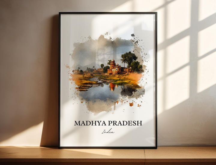 Madhya Pradesh Wall Art, India Print, India Watercolor Art, Madhya Pradesh Gift, India Travel Print, Travel Poster, Housewarming Gift