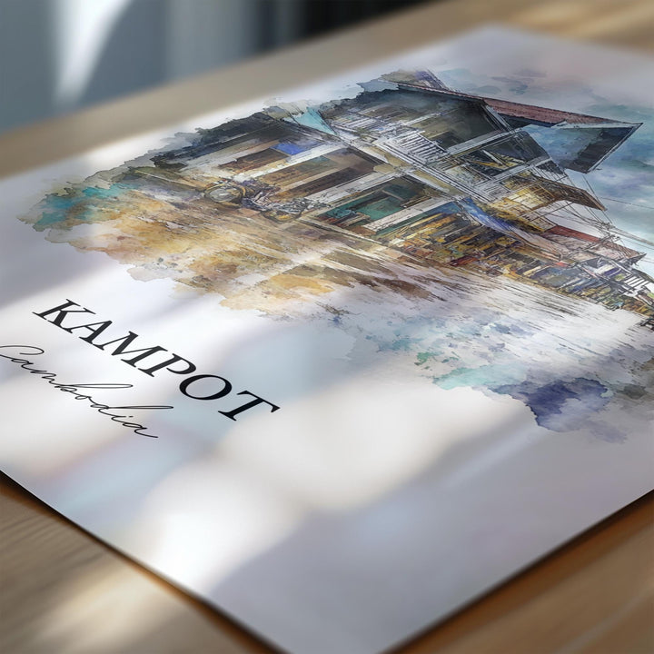 Kampot Wall Art, Preaek Tuek Chhu River Print, Cambodia Watercolor Art, Kampot Cambodia Gift, Travel Print, Travel Poster, Housewarming Gift