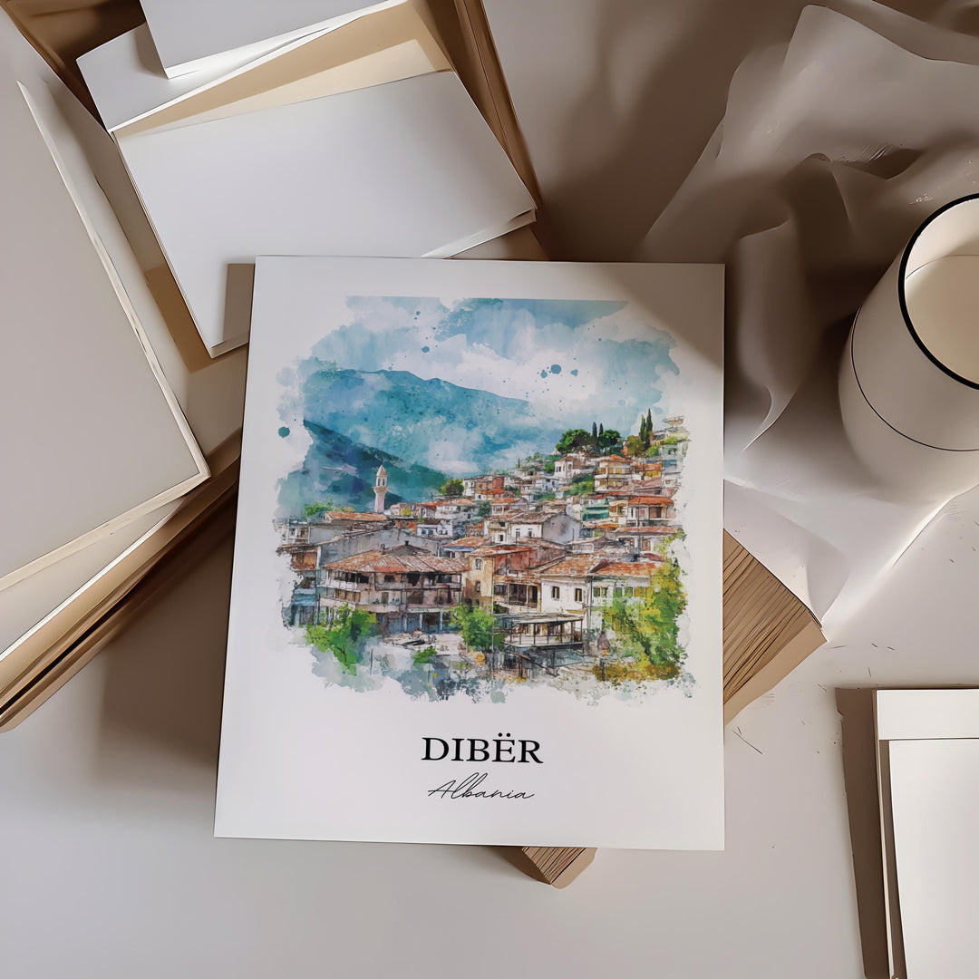Dibër Albania Wall Art, Peshkopi Print, Albania Watercolor Art, Dibër Gift, Travel Print, Travel Poster, Housewarming Gift