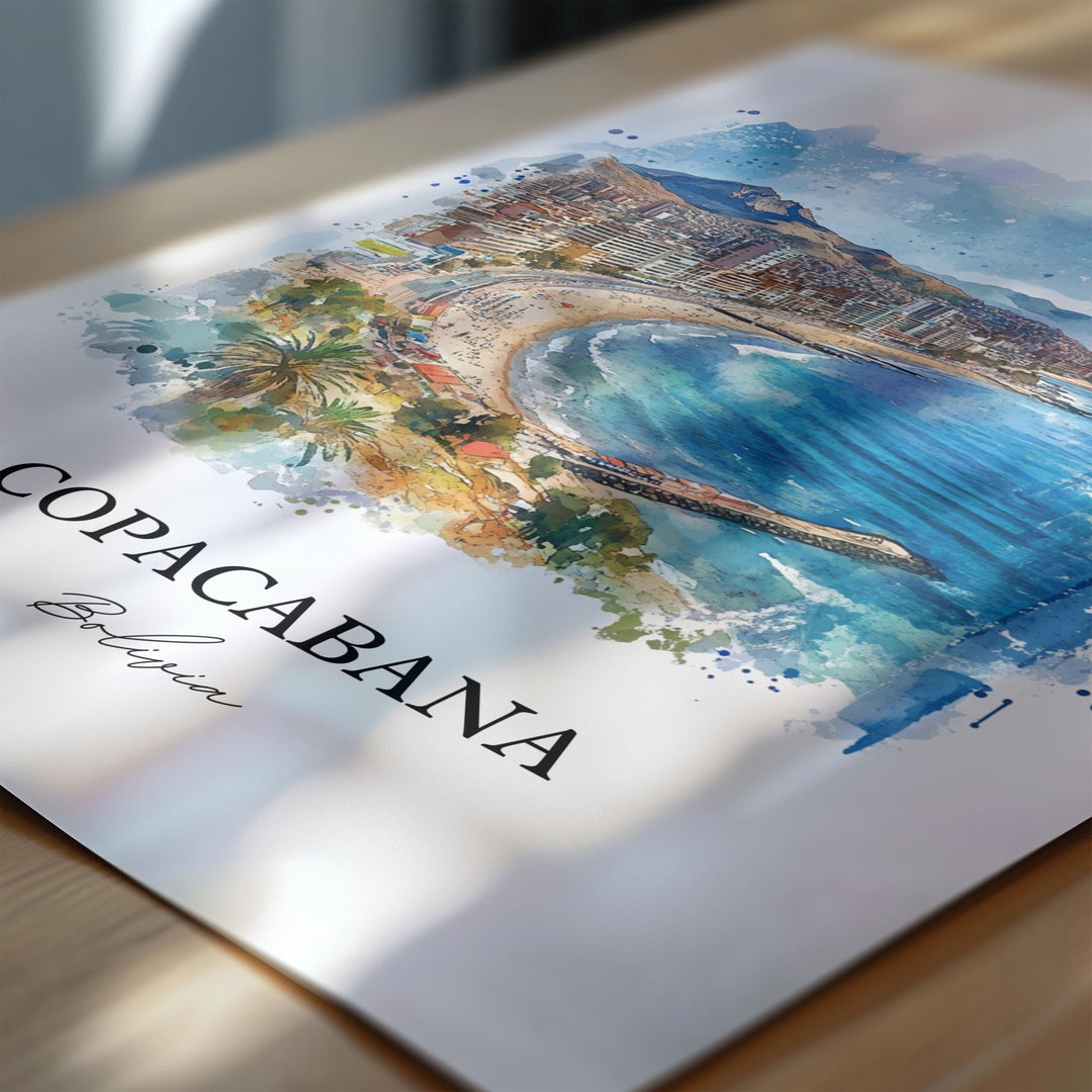 Copacabana Bolivia Wall Art, Lake Titicaca Print, Bolivia Watercolor Art, Lake Titicaca Gift, Travel Print, Travel Poster, Housewarming Gift