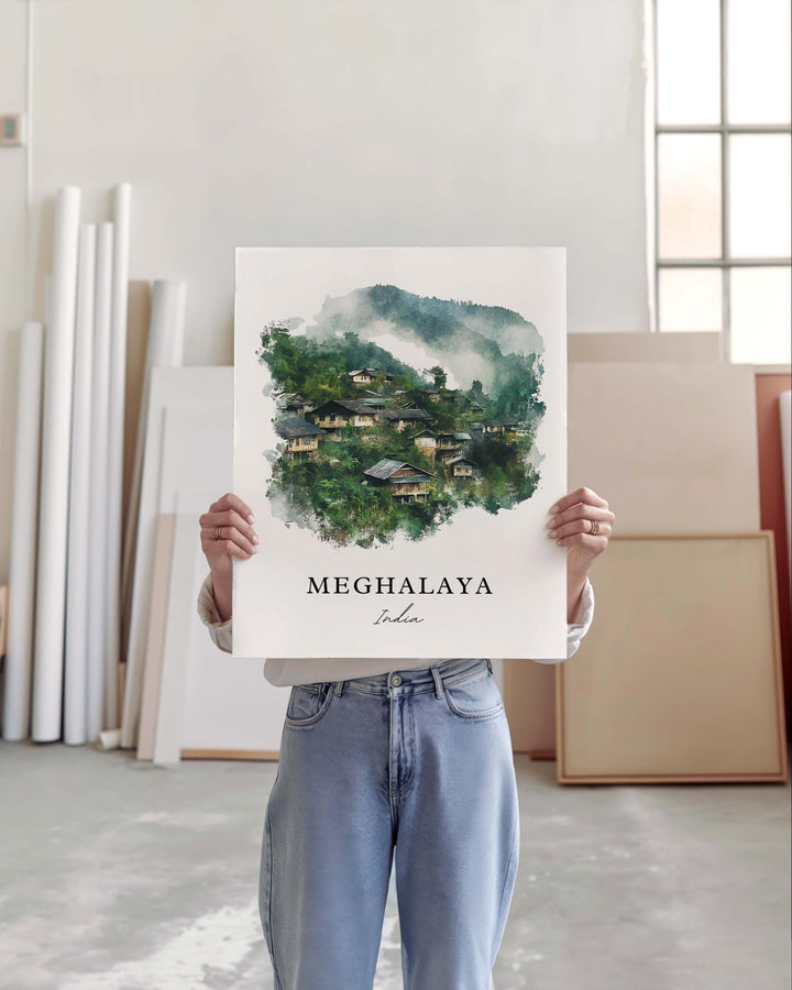 Meghalaya Wall Art, Meghalaya India Print, Meghalaya Watercolor Art, Assam India Gift, Travel Print, Travel Poster, Housewarming Gift