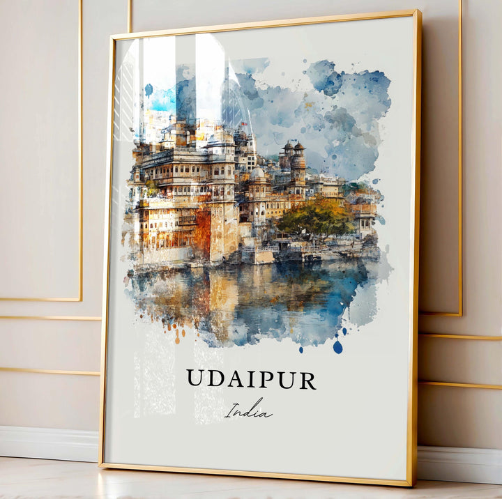 Udaipur Wall Art, Udaipur India Print, Rajasthan Watercolor Art, Mewar Kingdom Gift, Travel Print, Travel Poster, Housewarming Gift