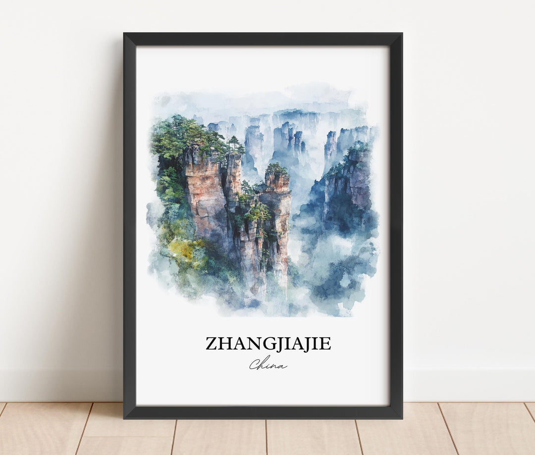 Zhangjiajie Wall Art, Hunan province Print, China Watercolor Art, Zhangjiajie Gift, Travel Print, Travel Poster, Housewarming Gift