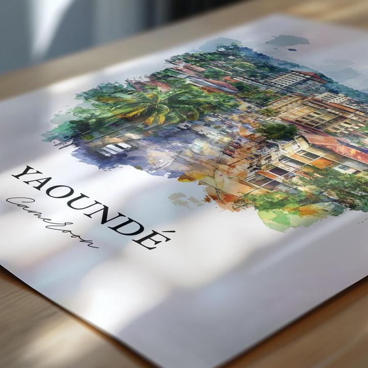 Yaoundé Wall Art, Cameroon Print, Cameroon Watercolor Art, Yaoundé Gift, Travel Print, Travel Poster, Housewarming Gift