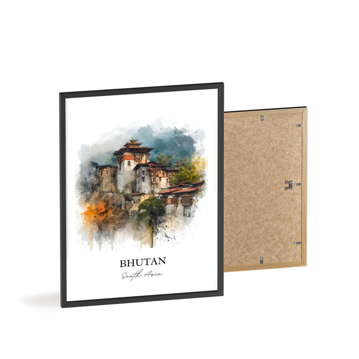 Bhutan Wall Art, Bhutan Print, Bhutan Watercolor Art, Bhutan Gift, Travel Print, Travel Poster, Housewarming Gift