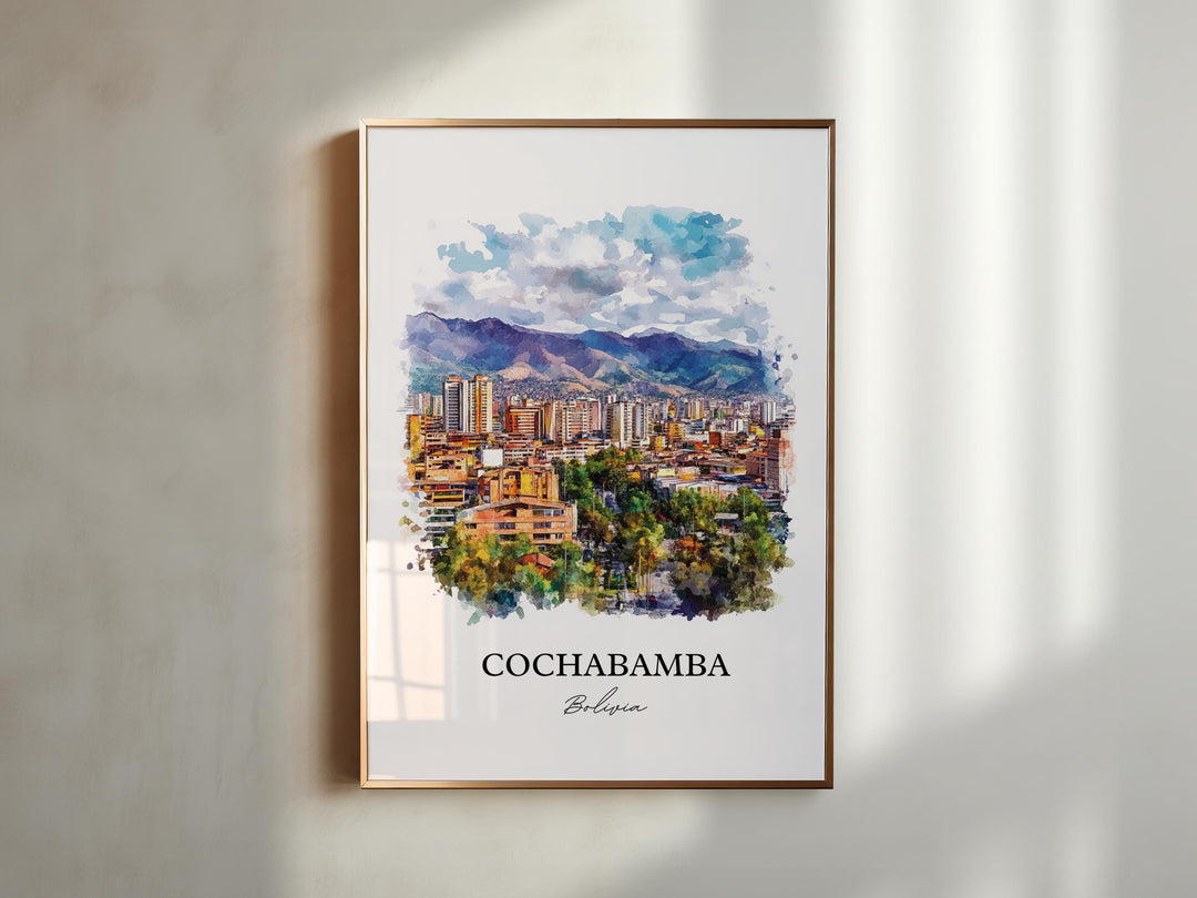 Cochabamba Wall Art, Bolivia Print, Bolivia Watercolor Art, Cochabamba Bolivia Gift, Travel Print, Travel Poster, Housewarming Gift