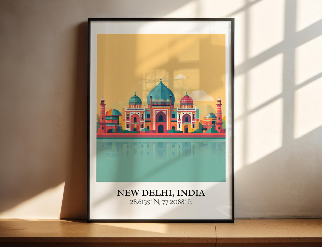 New Delhi Art, New Delhi Retro Travel Art, New Delhi India Home Decor, India Gift, India Travel Art, Travel Prints, Housewarming Gift