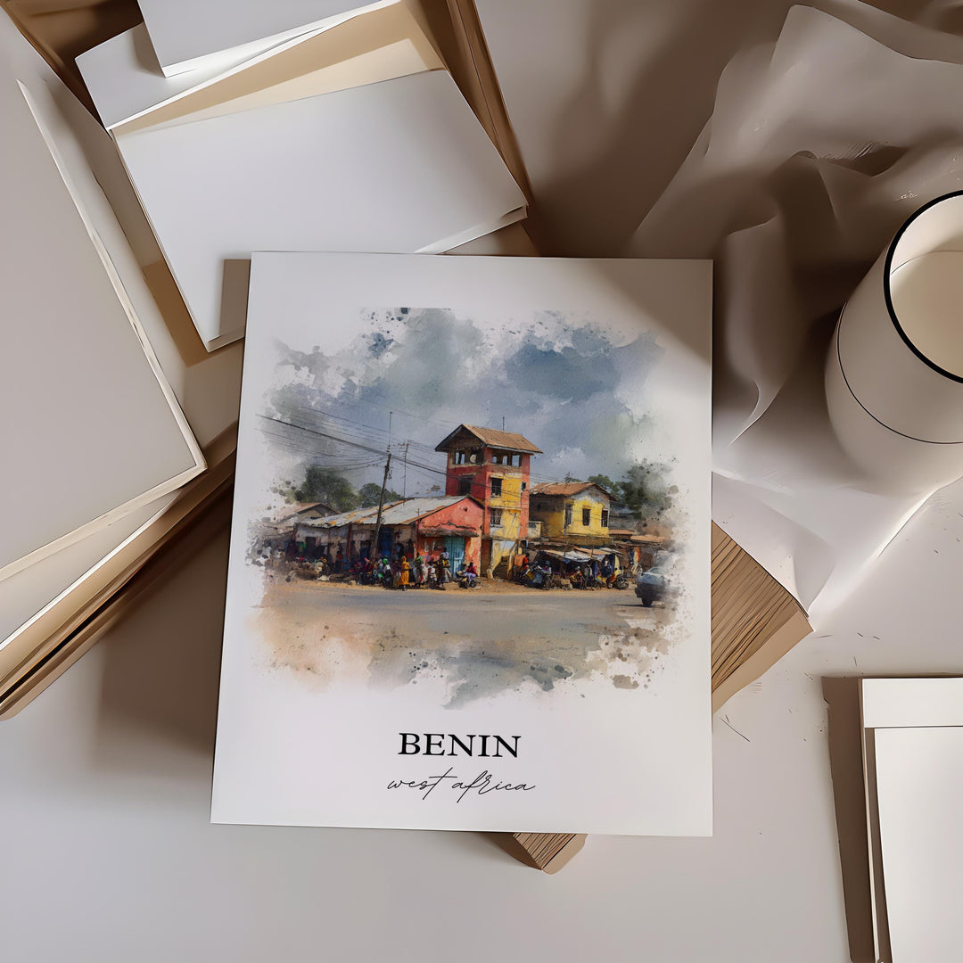 Benin Wall Art, Benin Print, Benin Watercolor Art, Benin Country Gift, Travel Print, Travel Poster, Housewarming Gift