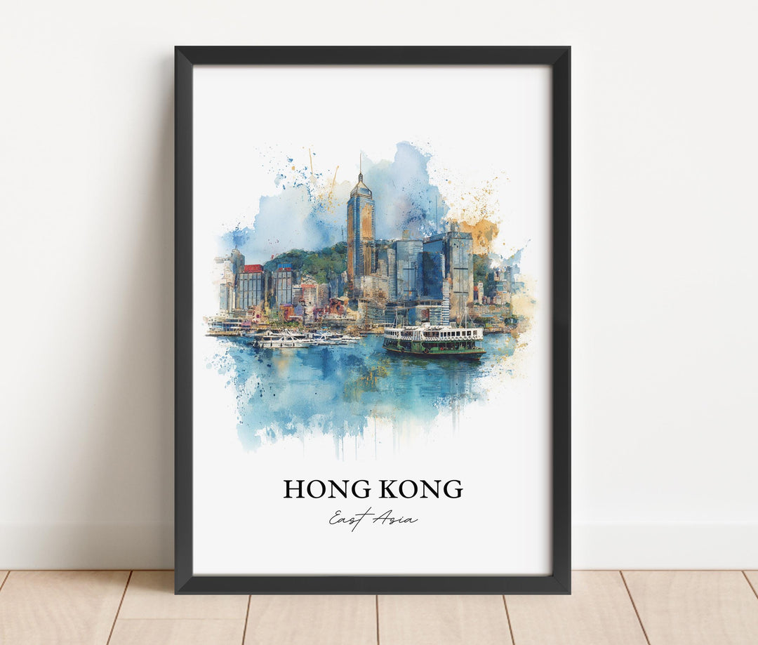 Hong Kong Wall Art, Hong Kong Skyline Print, China Watercolor Art, Hong Kong Gift, Travel Print, Travel Poster, Housewarming Gift