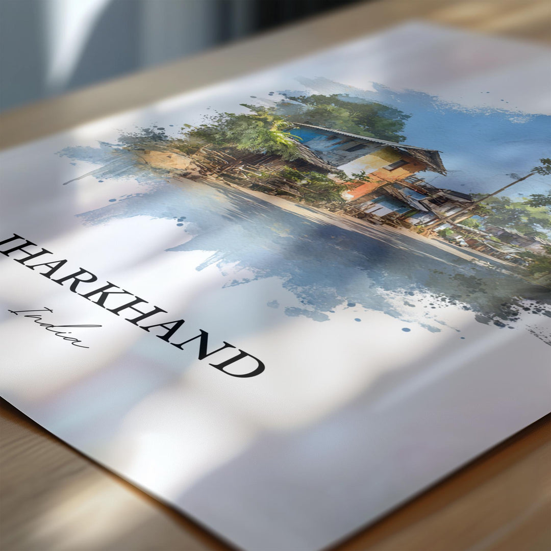 Jharkhand India Wall Art, Jharkhand Print, Jharkhand Watercolor Art, India Gift, India Travel Print, Travel Poster, Housewarming Gift